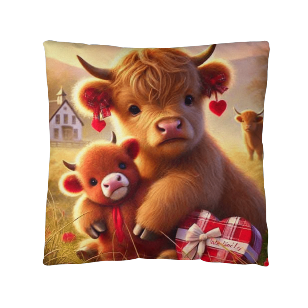 Highland Cow "Moo-ch Love" Valentine Pillow