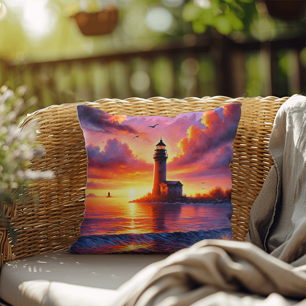 Sunset Lighthouse Pillow – Indoor/Outdoor Pillow