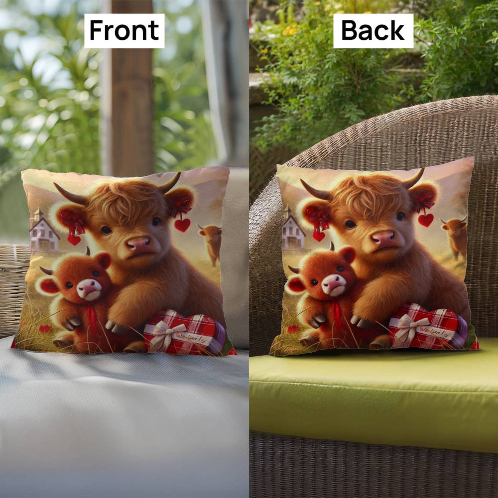 Highland Cow "Moo-ch Love" Valentine Pillow