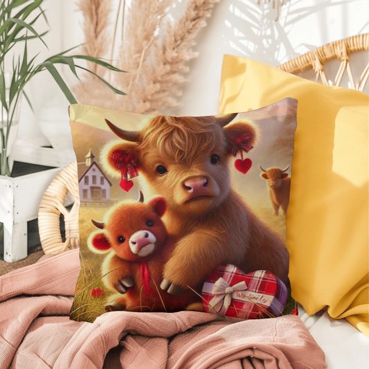 Highland Cow "Moo-ch Love" Valentine Pillow