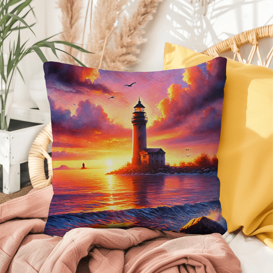 Sunset Lighthouse Pillow – Indoor/Outdoor Pillow