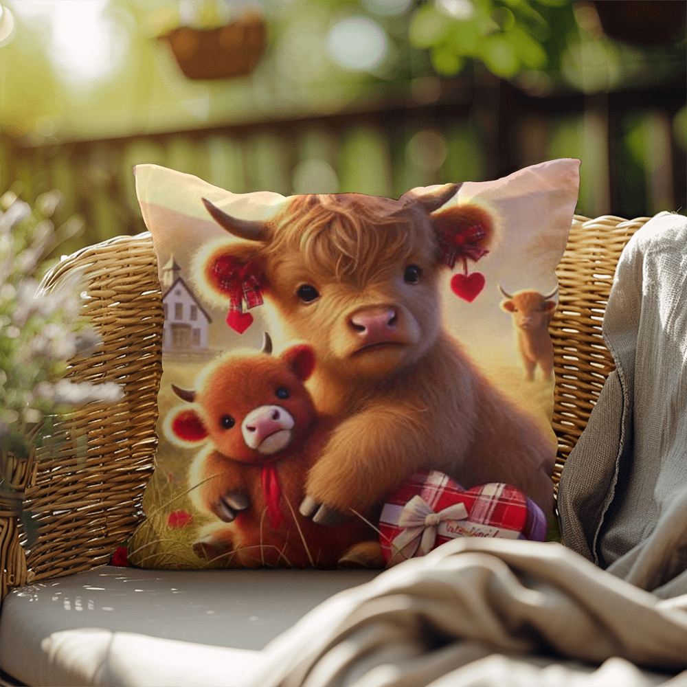 Highland Cow "Moo-ch Love" Valentine Pillow